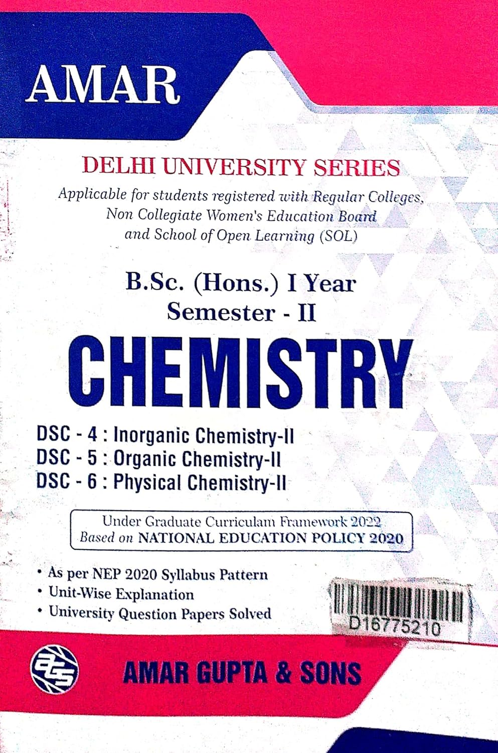 Delhi University BSc (Hons) Chemistry Semester 2 covering DSC - 4, 5, and 6 - Book Monk